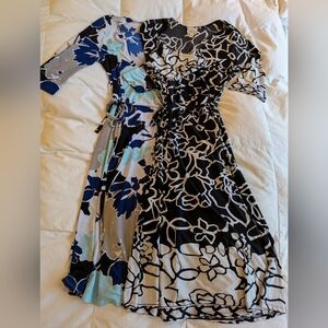 Misia Black/white and Blue Floral Midi Wrap Dress